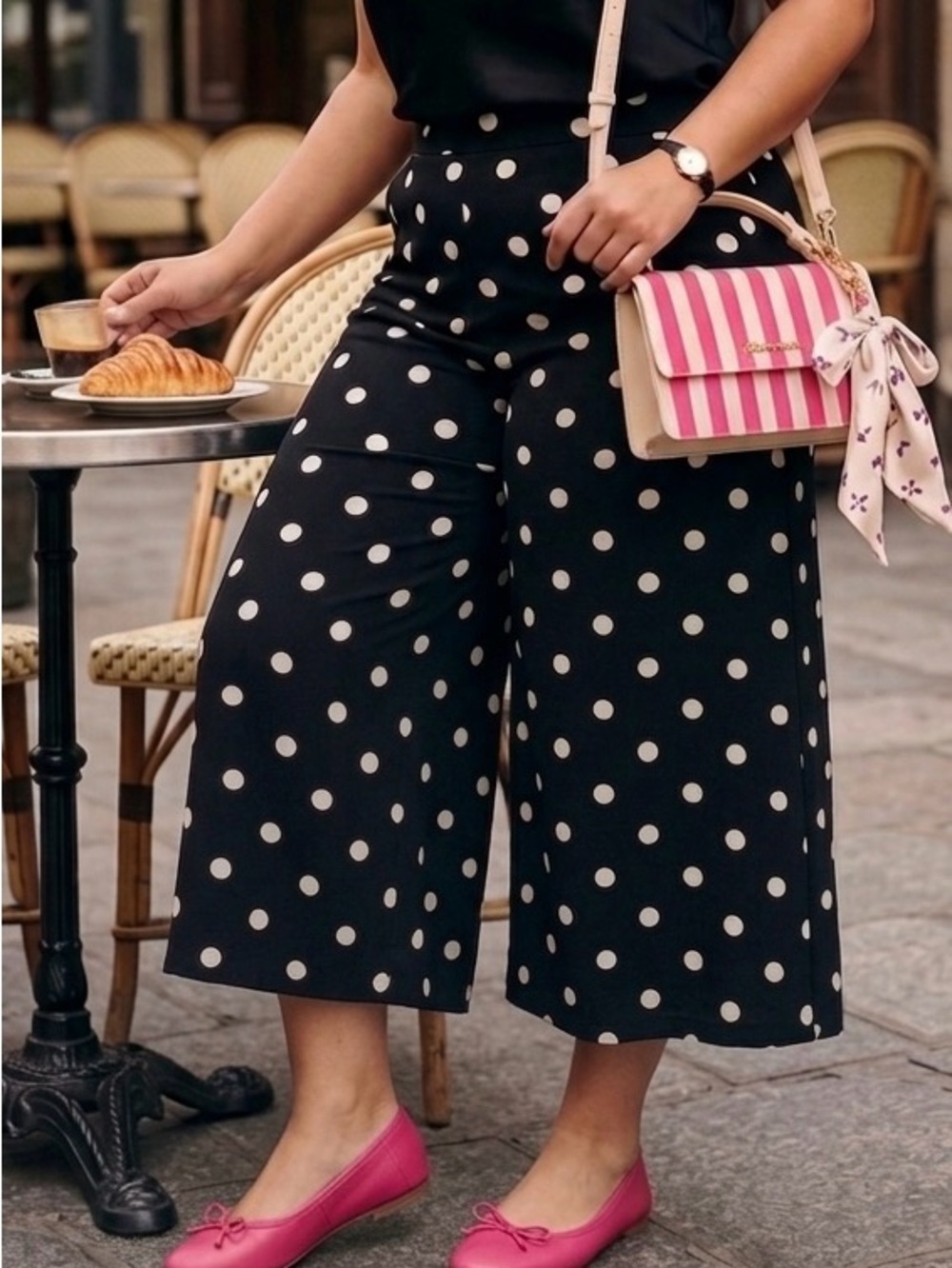 Wide Leg Polka Dot Pants in Black & White
